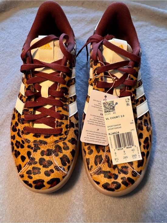 adidas Shoes - adidas VL Court 3.0 Leopard Print Sneakers with Burgundy Laces size 9.5